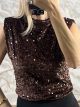 Velvet Sequins Pads Top/Chocolat