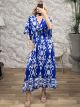 Boho Silk Maxi Dress-3226/Royal Blue&White