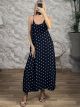X-Back Polka Dot Viscose Maxi Dress-2936/Navy Blue