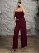 3-Ruffles Pants Set-39050/Burgundy