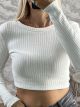 Ribbed Knitted Crop Top-12409/White