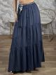 Button Scarf Maxi Skirt-2713/Blue