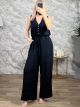 Viscose WoodenButtons Jumpsuit-26219/Black