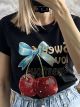 Cherries&Bow Cotton T-Shirt/Black-Ciel Bow