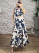 Semizie Floral Belt Maxi Dress-2568/Blue&Chocolat