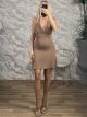 Bronze Studs Mini Dress-14750/Beige