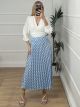 Polka Dot Satin Pleated Skirt/L.Blue