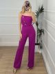 Strapless Buttons Jumpsuit/Magenta