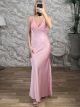LaceTop & Straps Satin Maxi Dress-51352/Pink