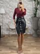Ve Leather Buttons Skirt/Black
