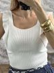 Knitted Ruffled Sleeveless Top-4008/White