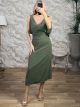 GoldPins Shoulder Midi Dress/Khaki