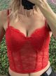 Lace Corset Top-6345/Red