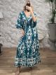 Boho Silk Maxi Dress-3226/Petrol&White