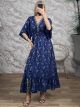 Silk GoldPrints ShortSleeve Maxi Dress-2620/Navy Blue