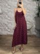 X-Back Polka Dot Viscose Maxi Dress-2936/Burgundy