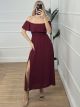 OpenShoulders Ruffle Dress/Burgundy