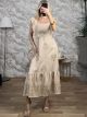 Bow Back Embroidered Gold Dress-2635/Beige