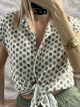 Polka Dot RuffledSleeves Shirt/Khaki