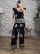Embroidered Cotton Sleveless Set-2638/Black