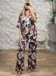 Soft Satin SHORT Kimono&Pants Set/Chocolat&White