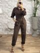 Suede Buttons Jumpsuit/Chocolat