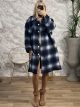 Plus Size Plaid Coat/Dark Blue