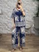 Wide GreekPattern Pants Set-25560/Blue