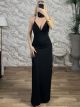 Belt Fitted Maxi Dress-47971/Black