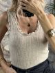 Rip Elastic Mini Ruffle Top/Beige
