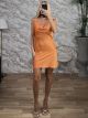 Draped Satin Mini Dress/Orange