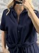 Viscose Tied Shirt-22982/Navy Blue