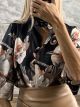 Mao Satin Pattern Shirt/Floral-Black