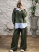 Plus Size Stripes Shirt Set/Khaki