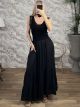 Waffle & Knitted Lace Maxi Dress-51643/Black