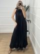 Satin Pleated Dress-7207/Black