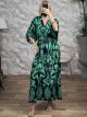 Viscose ShortSleeve Ruffled Maxi Dress-4564/Green