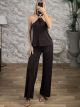 HalterNeck GoldPin Pants Set-17694/Chocolat