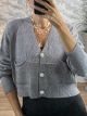 Lurex Pocket Cropped Cardigan/Grey