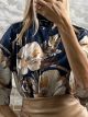 Mao Satin Pattern Shirt/Floral-Dark Blue