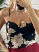Satin Flowers Bodysuit/Black&Gold