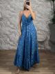 Silk Boho GoldPrints Maxi Dress-8126/Blue