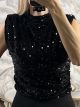 Velvet Sequins Pads Top/Black