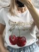 Cherries&Bow Cotton T-Shirt/White-Beige Bow