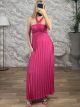 Pleated Satin HalterNeck Maxi Dress/Fuchsia