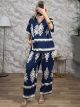 Soft FolkPrint Shirt Set-2757/Navy Blue