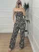 Wasp Nest Strapless Jumpsuit-Animal/Zebra