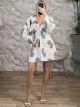 Cotton BalloonSleeves Mini Dress-9712/White&Black