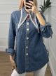 Strass Collar Denim Jacket-Shirt/Blue