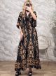Boho Silk Maxi Dress-3226/Black&Chocolat